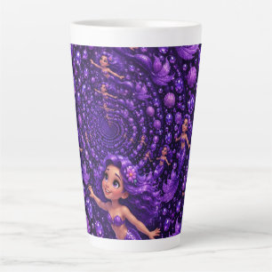 Taza De Café Latte Sirena Morada Arte Fantástico en Espiral de Gemas