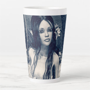 Taza De Café Latte Sirena Vintage Foto Antiguo Arte Fantasía