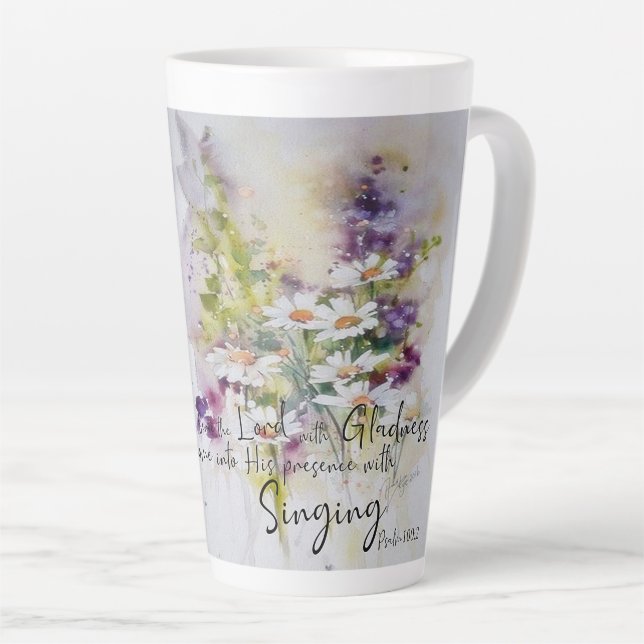 Taza De Café Latte Sirva al Señor con floral de alegría (Ángulo derecho)
