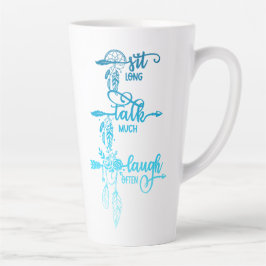 Taza De Café Latte Sit, Talk, Laugh, Blue Ombre Boho Latte Mug