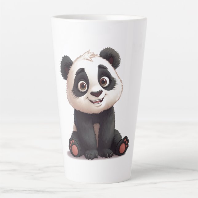 Taza De Café Latte Sitting Panda Bear Cartoon Illustration Artwork (Anverso)