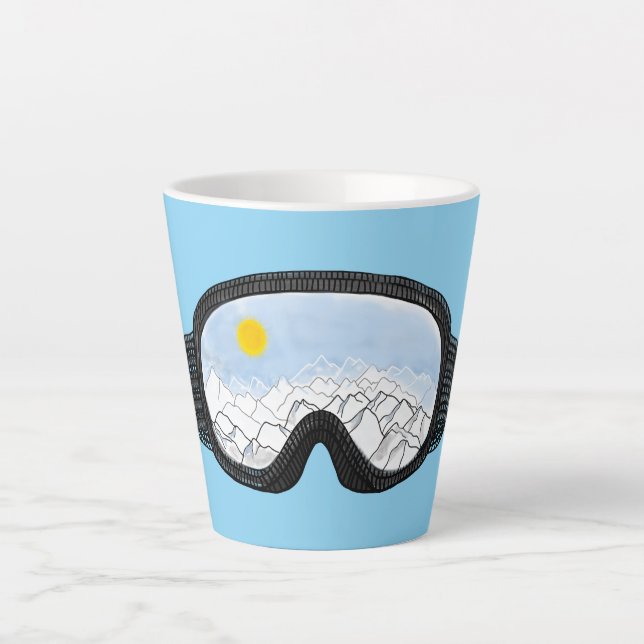 Taza De Café Latte Ski Goggles Mountain View Ilustracion Light Blue (Anverso)