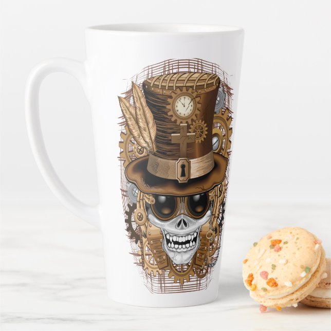 Taza De Café Latte Skull Steampunk Voodoo Retro Machine (In situ)