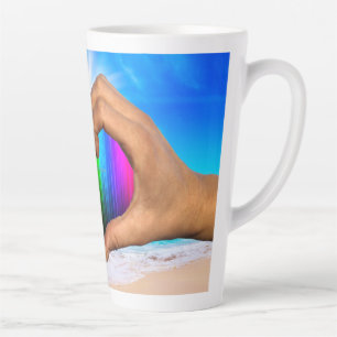 Taza De Café Latte SlipperyJoe gradiente de corazón de arcoíris vívid