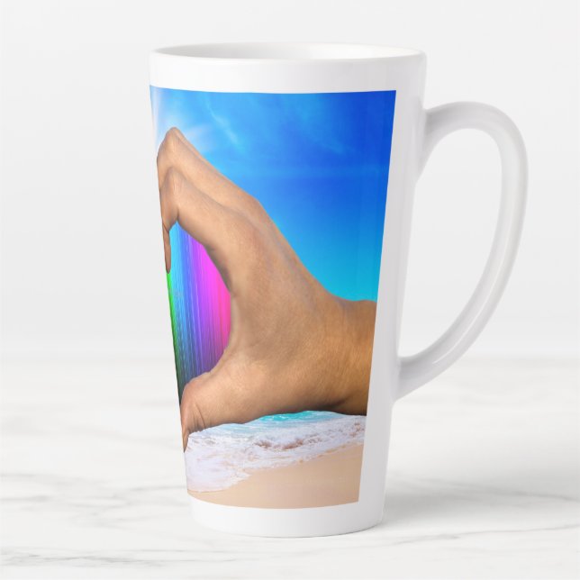 Taza De Café Latte SlipperyJoe gradiente de corazón de arcoíris vívid (Derecha)