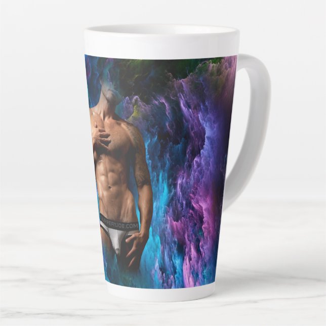 Taza De Café Latte SlipperyJoe hombre muscular macizo de ropa interio (Ángulo derecho)