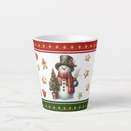 Taza De Café Latte Small Latte Mug with Snowman and Christmas Cookies