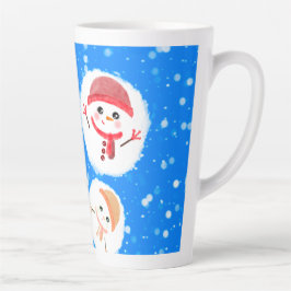 Taza De Café Latte Snowball y Snowman Blue 2