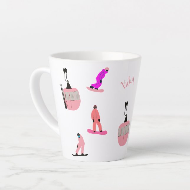 Taza De Café Latte Snowboard rosa personalizado pequeño (Ángulo izquierdo)
