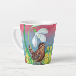 Taza De Café Latte Snowdrop & wren bird llama a los niños primaverale