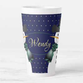 Taza De Café Latte Snowman azul oscuro