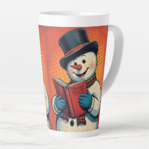 Taza De Café Latte Snowman disfruta leyendo un libro