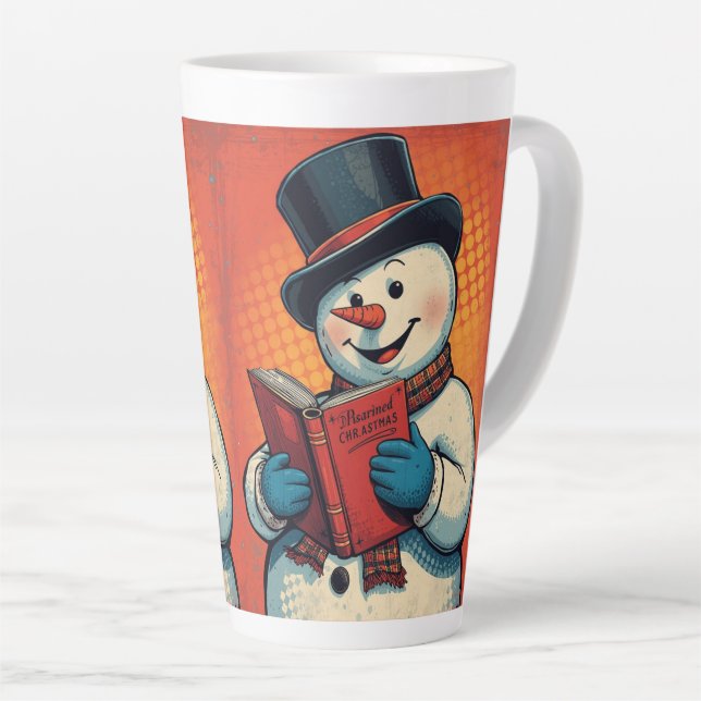 Taza De Café Latte Snowman disfruta leyendo un libro (Ángulo derecho)