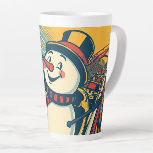 Taza De Café Latte snowman disfrutando de un paseo en montaña rusa