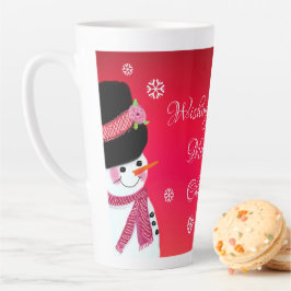 Taza De Café Latte Snowman Rojo Y Rosa