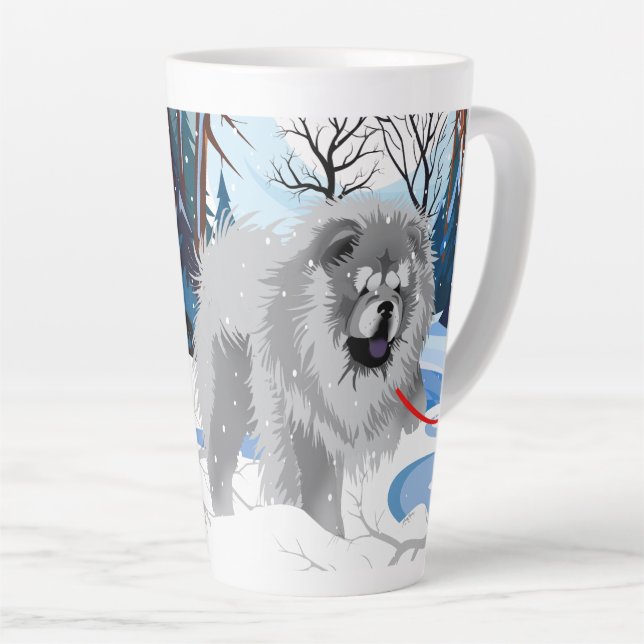 Taza De Café Latte SOBRE EL RÍO Blue Chow latte mug con texto (Ángulo derecho)