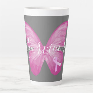 Taza De Café Latte Sobreviviente de cáncer de mama con mariposa rosa