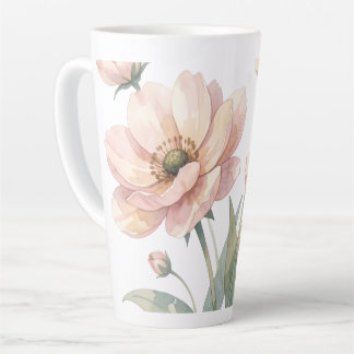 Taza De Café Latte Soft Pink Floral Watercolor Bouquet Art