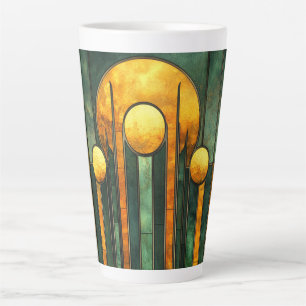 Taza De Café Latte Sol Art Decó Turquesa de Oro Verde
