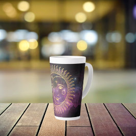 Taza De Café Latte Sol celeste púrpura y luna