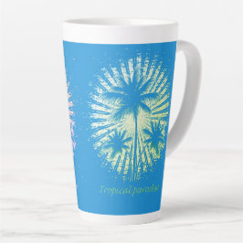 Taza De Café Latte Sol de palmeras tropicales del paraíso