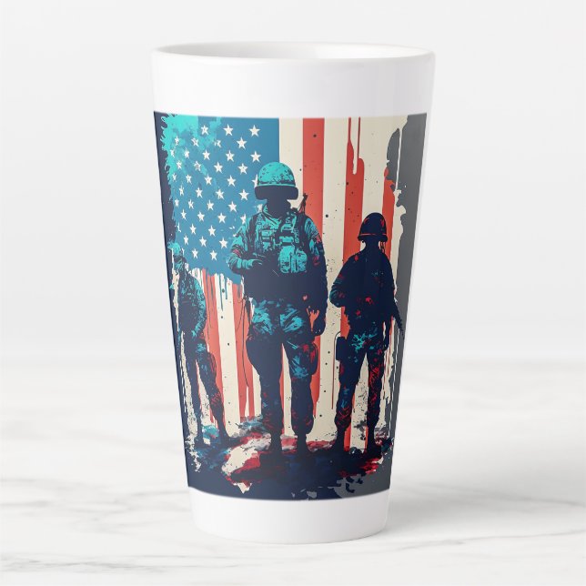 Taza De Café Latte Soldados norteamericanos Latte Mug (Anverso)