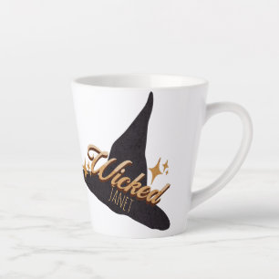 Taza De Café Latte Sombrero de Bruja Retro Nombre Malvado   