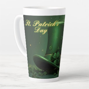 Taza De Café Latte Sombrero del Día de San Patricio y diseño de trébo