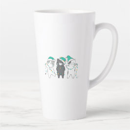 Taza De Café Latte sombreros festivos, luces de Navidad