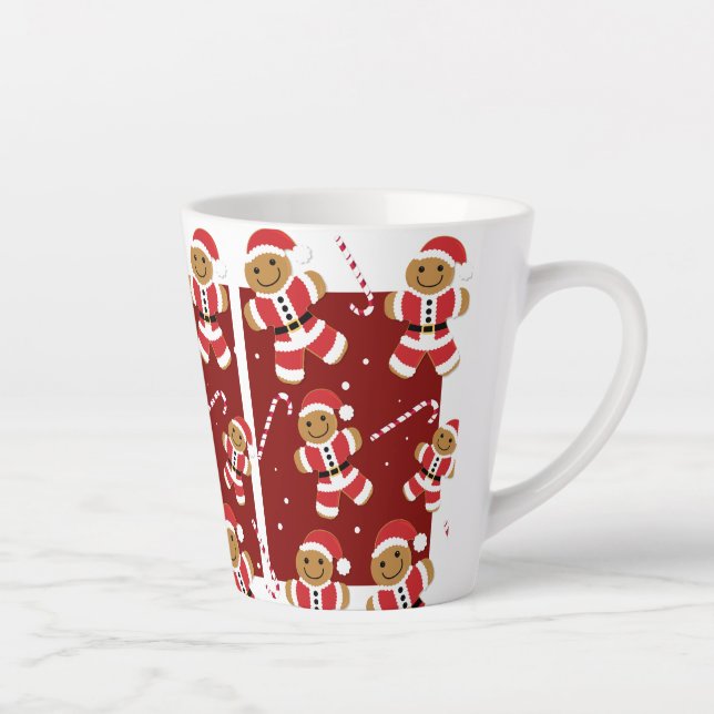 Taza De Café Latte Sonriente rojo blanco ilustrado de Gingerbread San (Derecha)