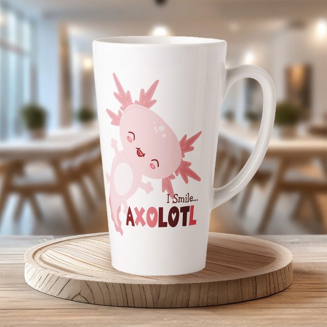Taza De Café Latte Sonrío A Mucho Kawaii Axolotl Personalizado (A full of “em-ocean” Axolotl latte mug!)
