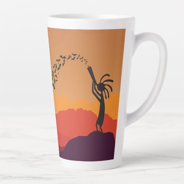 Taza De Café Latte Southwestern Bats Moon Kokopelli (Derecha)