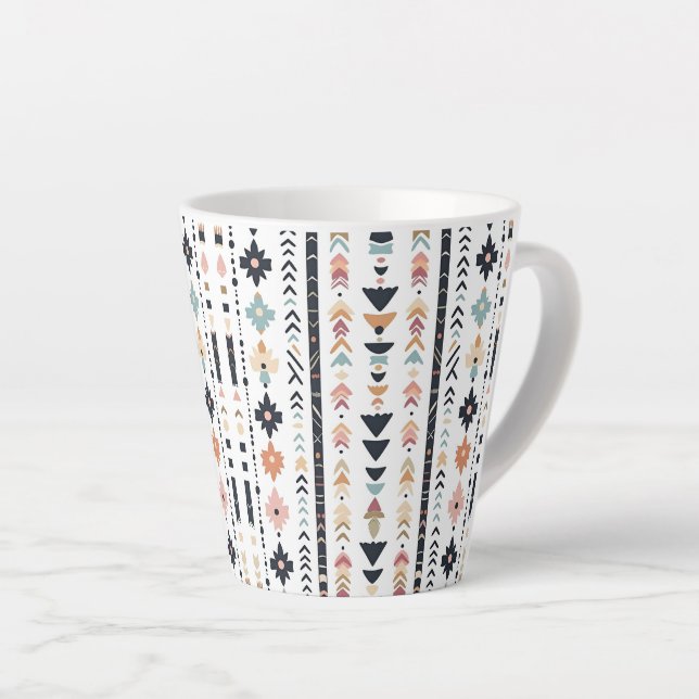 Taza De Café Latte Southwestern Navajo Inspired Geometric Cream Teal  (Ángulo derecho)