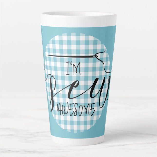 Taza De Café Latte Soy Sew Awesome Blue Gingham (Anverso)