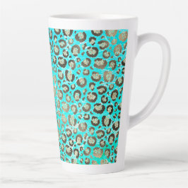 Taza De Café Latte Sparkly Purpurinoso de Leopardo Turquesa