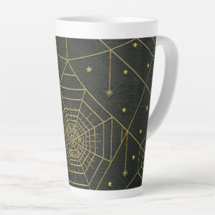 Taza De Café Latte Spiderweb spider spider stars Black gold vintage