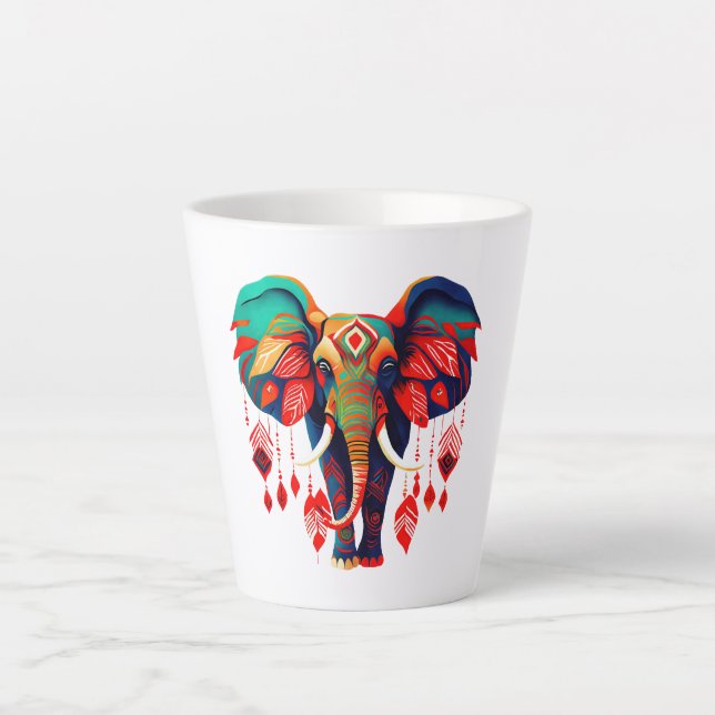Taza De Café Latte Spiritual Elephant with Red Feathers (Anverso)