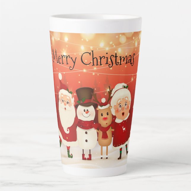 Taza De Café Latte Sr. y Sra. Claus Snowman y Rudolph (Anverso)