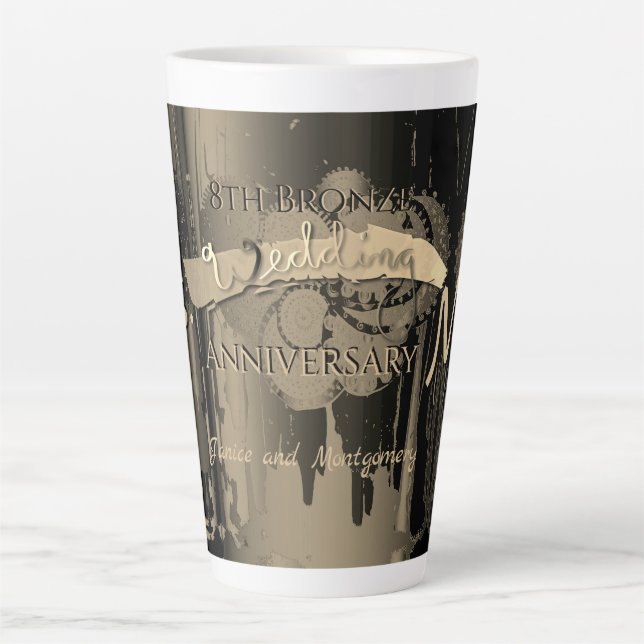 Taza De Café Latte "Sra."8 Aniversario del Boda de Bronce (Anverso)