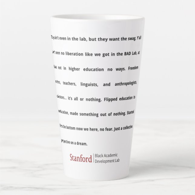 Taza De Café Latte Stanford BAD Lab - Poema grupal (Anverso)