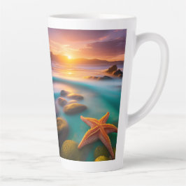 Taza De Café Latte Starfish en la playa en Dawn