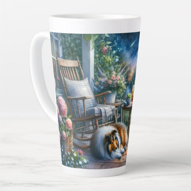 Taza De Café Latte Starlit Garden Porch Sheltie Dream (Ángulo izquierdo)