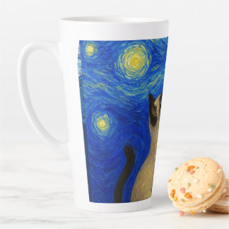 Taza De Café Latte Starry Night Siamese Cat Moon