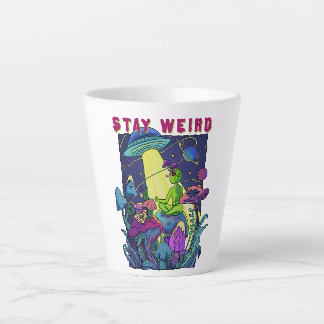 Taza De Café Latte Stay Weird Psychedelic UFO (Anverso)