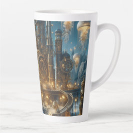 Taza De Café Latte Steampunk Futurista ciudad antigua con medusas