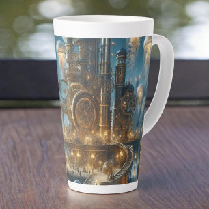Taza De Café Latte Steampunk Futurista ciudad antigua con medusas