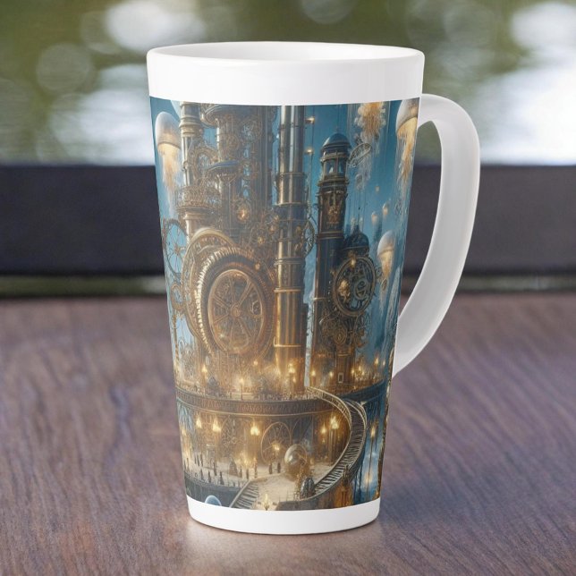 Taza De Café Latte Steampunk Futurista ciudad antigua con medusas (Subido por el creador)