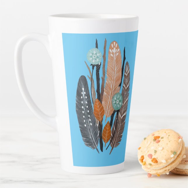 Taza De Café Latte Stencil Feathers Art Mug (In situ)