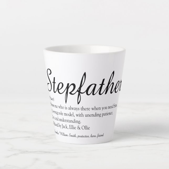 Taza De Café Latte Stepfather, Stepdad Definition Moda Script Fun (Anverso)