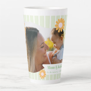 Taza De Café Latte Stripes Daisy Floral Foto Verde
